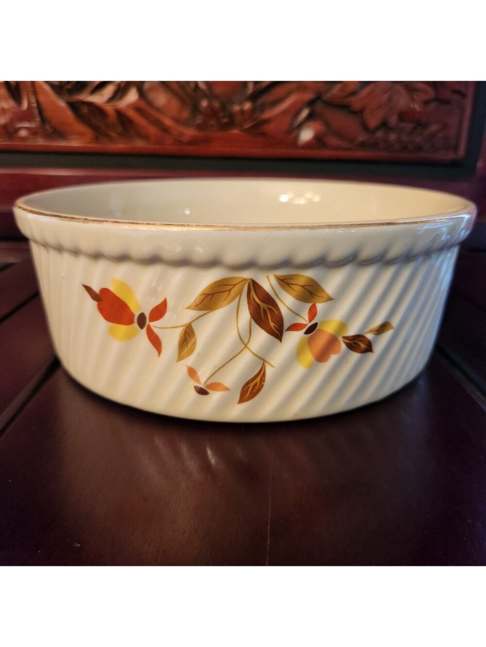 Vintage Ceramic Baking Dish With Autumn Floral Design 8.5" Diameter 3" Depth Gol
